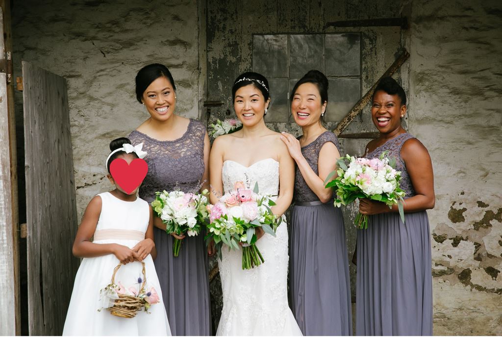 Bridesmaids outside at Holly and Kwame's wedding